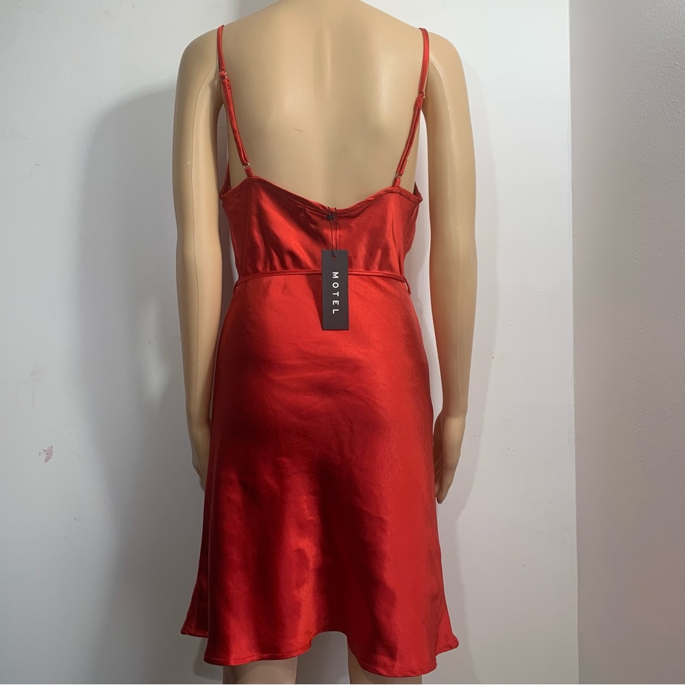 Motel Rocks Paiva Slip Dress Satin Red Straps Mini Short Size Medium UK Size 12 - Picture 7 of 15